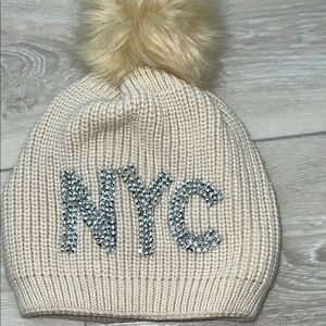 Cream Knit Beanie with Pom Pom